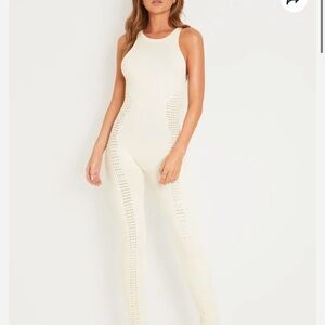 Missy Empire - Zahra Cream Contour Effect Knit Jumpsuit